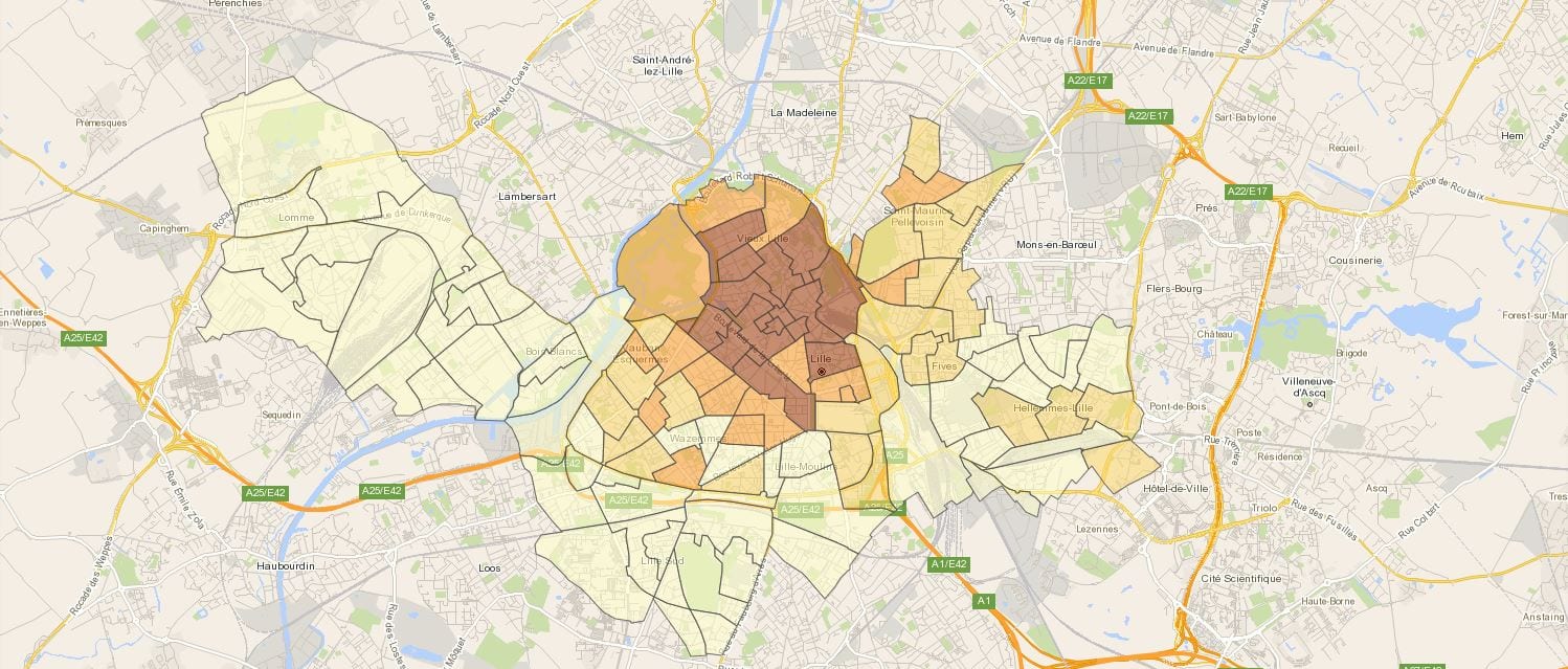 Carte de l'encadrement des loyers à Lille en 2020